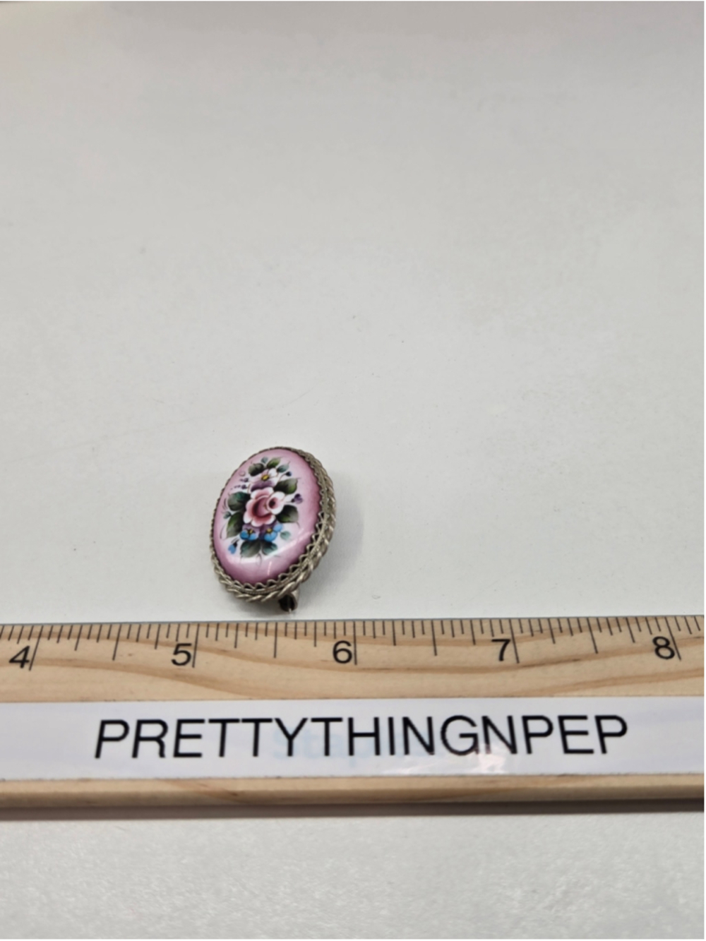 Antique Vintage Victorian Floral Brooch Pin Enamel Silvertone Filigree Floral - Picture 6 of 8